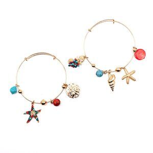 Tropical Beach Charm Bracelets Set – Starfish, Seahorse & Seashell Bangles